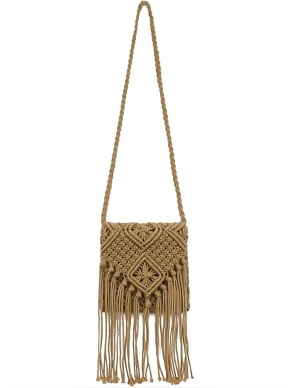 Tan Crochet Macrame Beach Boho Shoulder Bag Women’s Summer Vacation Crossbody